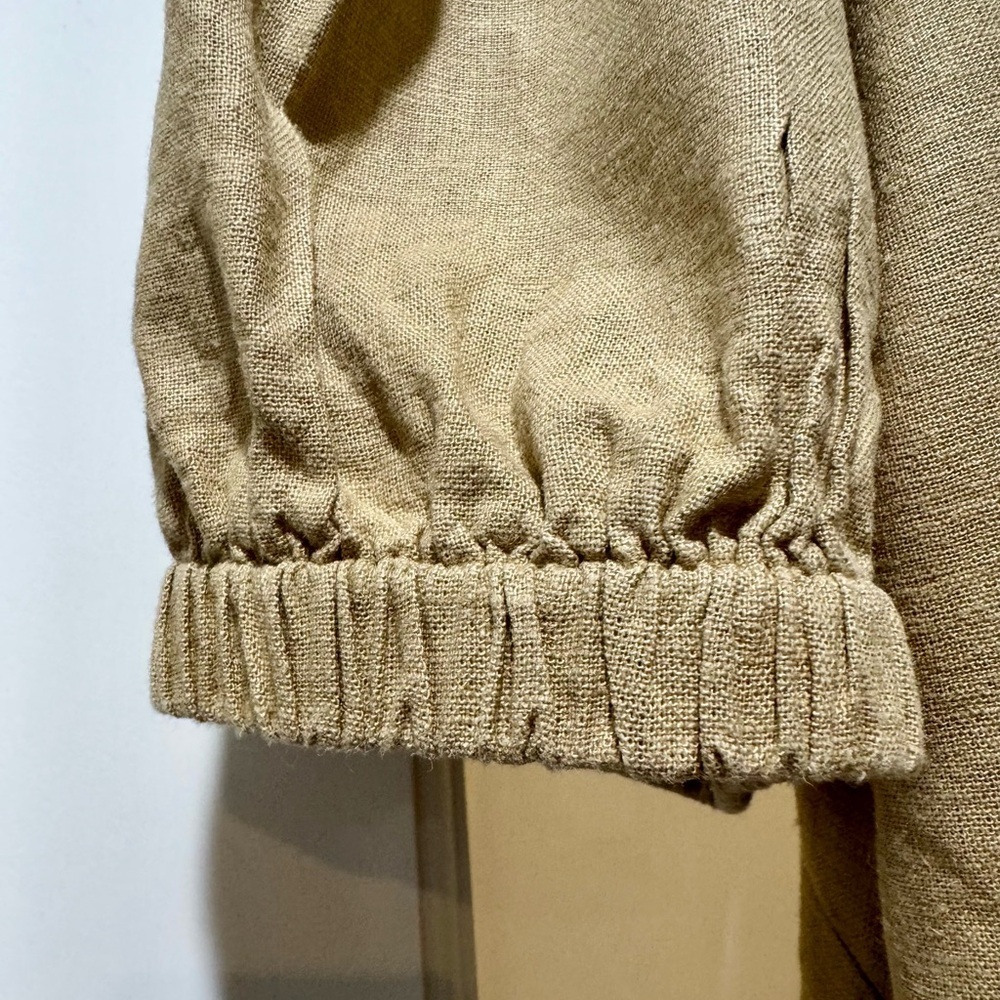 Michael Kors Tan Linen Blend Puff Sleeve Blouse XL Gold Hardware Spring 2024 - Picture 8 of 13